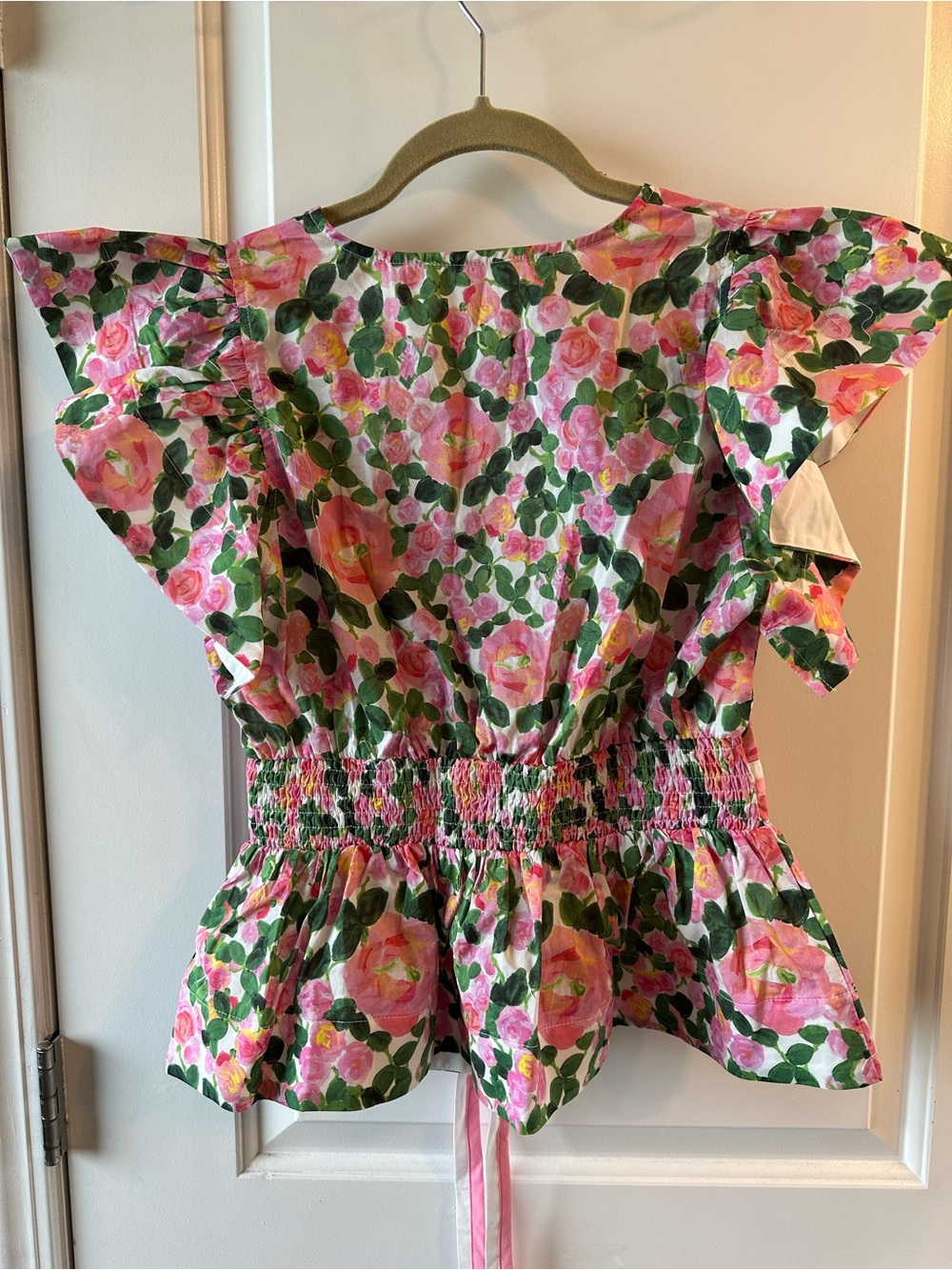 entro Pink Floral Ruffle-Sleeve Blouse - Picture 10 of 11